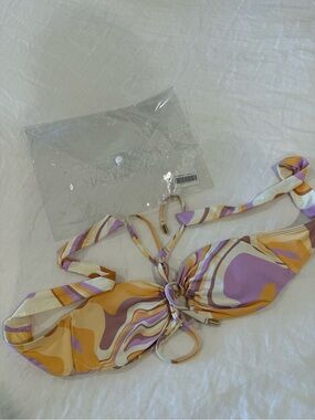 Monday Swimwear Purple Cream and Yellow Swirl Bikini Top